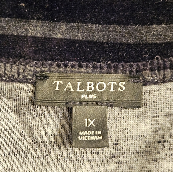 Talbots Plus Luxe Velour V Neck Long Sleeve Black Gray Striped Tunic Sz 1X EUC - Picture 10 of 11